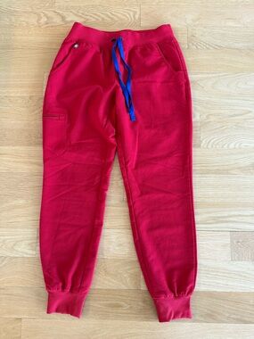 Figs-  Red Jogger Scrubs with Blue Drawstring - XS/P